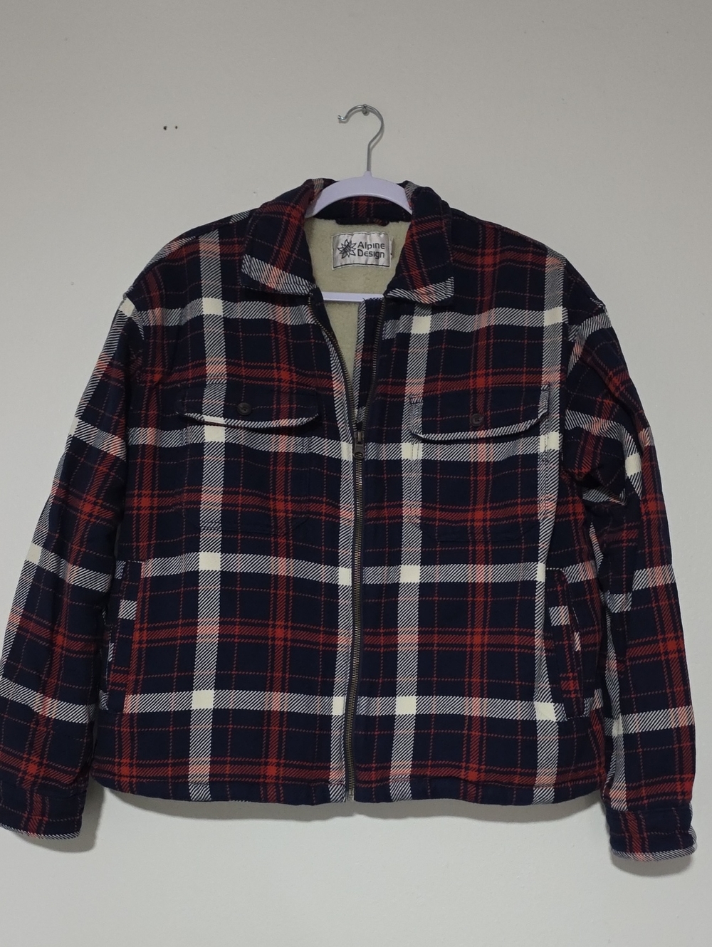 Alpine Design Red, Navy & White Plaid Zip-Up Shacket